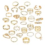 Konxi Gold Verstellbare Ringe Set 29-31 Stück Stapelbare Vintage Ringe Vintage Punk Ring Set für Männer Frauen Boho Chunky Ring Gold Damen (GoldSet-4)