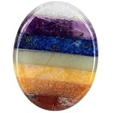 Nupuyai 7 Chakra Handschmeichler Stein Daumenstein Edelstein, ovaler konkaver Heilstein Chakra Kristall Taschenstein Energiestein für Meditation Massage