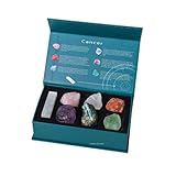 Erliway Krebs Sternzeichen Kristalle Geschenkset, Sternzeichen Heilkristalle Geburtssteine mit Horoskop-Box, 7 Stück natürliche Rohsteine für Anfänger, spirituelle Astrologie Kristalle
