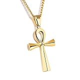 dsanbo Edelstahl Halskette Anhänger Ägypten Ankh Kreuz mit 62cm Kette für Männer Frauen Schmuck, Silber Schwarz Gold