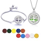 RIXERKOC Aromatherapie Diffusor ätherisches Öl Armband Halskette Set ätherisches Öl Schmuck für Frauen mit 10 Pearlized Refill Pads (Baum)