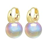 HUGETOMATO Opal Ohrringe Gold, Creolen mit 14mm Echtem Opal, Trofenohrringe, Hypoallergen, Elegante Ohrringe für Damen,Geschenkidee für Geburtstag, Valentinstag, Muttertag