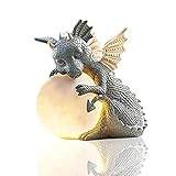 Dekofigur Drache mit Rundes Licht, Drachen Figuren Gartendeko für Draußen, Deko Drache Gartendrache für Balkon, Garten Deko Glücksdrache für Männer Frauen Freundin Mama Geburtstag