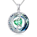 TOUPOP Herz Smaragd Halskette Damen 925 Sterling Silber Mond Stern Mai Geburtssteine Anhänger Blau Kristall Kreis Schmuck Geburtstag Jahrestag Geschenk für Frauen Sie Gattin