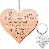 Mama Geschenk Set inklusive Beste Mama der Welt Holzschild mit Organza Beutel und Engel ohne Flügel Schlüsselanhänger in Herzform Geschenkideen für Muttertag Weihnachten Geburtstag