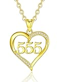 INFUSEU Engelszahl Kette, 925 Silber 18K Gold Anhänger Zahl Engel Lucky Nummer Charm Halskette 555 Glücksanhänger Chokerschmuck für Frauen