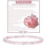 RUBY Perlenarmband Damen Echtes Naturstein Armband Hochwertiges 4mm Edelstein Armband aus facettierte, Rosenquarz - Inklusive Geschenkbox