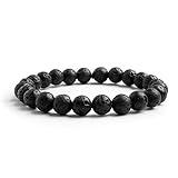 Lavastein Armband Schwarz Lava Perlen 8MM Bead Elastisch Natürlich Stein Armbänder Herren Damen