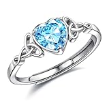 JeweBella Ring Silber 925 Damen Verstellbarer Herz Geburtsstein Keltischer Knoten Ringe Frauen Verlobungsring Eheringe Fingerring Trauringe Engagement Promise Ring Damen Ring Schmuck mit Geschenkbox