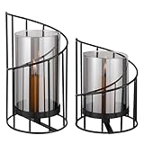 Votoko Kerzenhalter Metall Windlicht 2 Stück, Kerzenhalter aus Glas, Glaszylinder Mit Metall Boden Für Deko Wohnzimmer Modern, Windlicht Outdoor, Tischdekoration Kerzenständer(Spirale) (Schwarz)