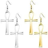 Kawailay 2 Paar Ankh Kreuz Ohrringe Vintage Ägyptische Kreuz Anhänger Ohrringe Rock Punk Kreuz Haken Ohrringe für Frauen – Altes Gold Silber