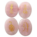 Lovionus89 4 Stück Rosenquarz Graviert Chakra Steine Heilung Kristall Reiki Ausbalancieren Palme Stein,45mm