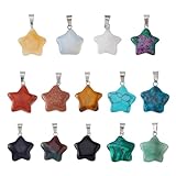 Hobbspring 14Pcs Stern Stein Anhänger 14mm natürlichen Kristall Edelstein Anhänger bunte Pentagramm Charms mit Platin Ton Messing Schleifen für DIY Schmuck Halskette machen Handwerk
