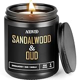 AOOVOO Duftkerzen Männer im Glas - Sandelholz & Oud duftend, 255g Natürliche Sojawachskerze Geschenk für Frauen Männer, 50 Stunden Brenndauer