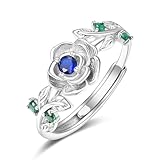 Zeuslia Rose Ringe 925 Silber Verstellbar Saphir Ring Mit Geburtsstein September Schmuck Geschenke für Damen Frauen