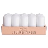 pajoma® Stumpenkerzen Weiß - 10 Stück | Ø 4 x 9 cm | Brenndauer: ca. 9 Stunden | Hochwertiges Paraffin & Baumwolldocht | ideal für Gastronomie, Hotels, Kirchen & Feierlichkeiten