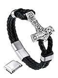 Bandmax Thors Hammer Armband Viking Charmsarmband Herren Mjölnir Lederarmband Flechtarmband mit Magnetverschluss Manschette Armband Wikinger Amulett Armschmuck