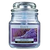 Livere Duftkerze im Glas, Lavendel, 1 Stück, 16 Std. Brenndauer, 100% Sojawachs, Höhe 8 cm/Ø 5,5 cm