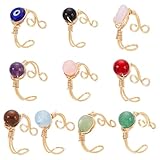 UNICRAFTALE 10 Stil 18k Vergoldet Verstellbare Drahtumwickelte Ringe Unregelmäßige Edelstein Fingerringe Set Für Damen Stapelbares Modering Set Bunter Edelsteinring Silberne Drahtumwickelte Ringe 18mm