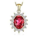 JewelryPalace Ovalschliff 3.2ct Erstellt Rubin Kette Anhänger 45CM, Rot Schmuck Set, Halskette Silber 925 Gold Collier Damen Ketten Edelstein Mädchen, Schmuck mit Stein Frauen Jahrestag Vergoldet