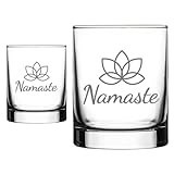 Graviertes Trink- & Wasserglas „Namaste mit Lotusblüte“, Buddhistisches Glückssymbol, Füllmenge 300ml, Größe 9cm, für Yoga-Freunde, individuell graviert, personalisierte Geschenkidee