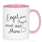 Livole Muttertagsgeschenke für Mama, Mutter, Frauen, Mama Geschenk Weihnachten von Tochter, Sohn - Engel ohne Flügel nennt man Mama - Mutter Tochter Geschenk Muttertag, 11oz 325ml Keramik Kaffeetasse