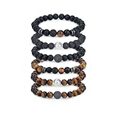 Adramata 6-8Pcs 8mm Tigerauge Armband Herren Damen Naturstein Armband Yoga Perlen Achat Elastische Armbänder Herren Armbänder Set Geburtstagsgeschenk für Männer Frauen