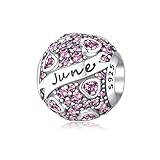 Geburtsstein Juni Charms Anhänger 925 Sterling Silber - Juni Birthstone Bead Charms Perlen Geburtstag mit Zirkonia für Europäische Armbänder Halsketten