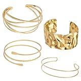 agogue 4 Stück Oberarmreif Gold, Armreif Gold Oberarm Modeschmuck Armreifen Damen, Armband Set Minimalistischer Goldene Armreifen, Adjustable Armreif für Damen