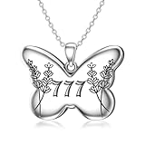 PROESS Halskette mit Anhänger aus 925er-Sterlingsilber Engelszahl Schmetterling für Damen Schmetterling kette 777 Halskette Numerologie Schmuck Geschenk für Frauen Mädchen Mutter Ehefrau Freundin