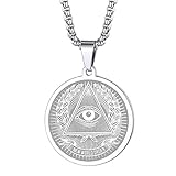 Illuminati-Halsketten für Männer und Frauen, alle sehend, Auge der Vorsehung, Anhänger, Münze, okkultes, esoterisches Medaillon, religiöser Unisex-Schutz, Schmuck, Talisman, Amulette, Geschenke (229S)