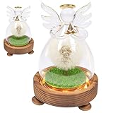 Geschenke für Frauen, Wunscherfüller, Echte Pusteblume im Glas mit LED Licht, Engel Figuren Geburtstagsgeschenk für Mama Oma Freundin Schwester Mädchen Geschenk, Valentinstag, Hochzeit, Weihnachten