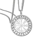 SIPURIS Viking Vegvisir Halskette für Männer Celtic Viking Runen Nordic Odin Kompass Halskette Edelstahl ausgehöhlt Amulett heidnischen Schmuck Geschenke für Männer Frauen (schwarz)