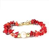 JJDreams Edelstein Armband Heilsteine Armband Damen splitterarmband Yoga Armband Rote Koralle mit Perle