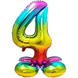 Folat 64294 Folienballon Zahl 4 ca. 81 cm, Rainbow mit Basis, Costumes