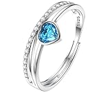 JeweBella Ring Silber 925 Damen Verstellbar Herz Geburtsstein Ring Zirkonia Verlobungsring Trauringe Daumenring Promise Ring Damen Schmuck Geschenk für Frauen Mädchen