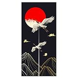 LIGICKY Japanischer Stil dick Leinen Noren Lang Vorhänge Weißer Kranich Berge und Sonne Türvorhang Raumteiler Tapisserie für die Heimtextilien Raumteiler 85 x 180 cm Blau