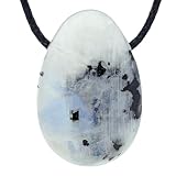 Lebensquelle Plus Regenbogen-Mondstein Tropfenanhänger | Gebohrter Trommelstein Anhänger mit Baumwollband | Hochwertiger Edelsteinanhänger