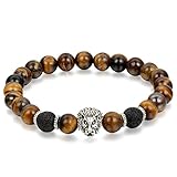 Flongo Energie Armband, Legierung Energiearmband Energie Armband Lava Mala EnergieStein Tiger-Auge Lava Silber Braun Schwarz Löwe Gebet Mala Kugel Perle Perlen Herren,Damen