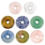 BENECREAT 8Pcs Donut Naturstein Anhänger Edelstein Donut Charms Flach Runde Stein Perlen Anhänger für Schmuck machen DIY Halskette Zubehör Geschenk Party, Loch: 6mm