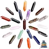 OSDUE 24 Stück Heilende Kristalle Steine Sets, Sechseckige Heilkristalle, Natürliche Bunte Kristallsteine, Reiki Meditation Edelsteine, Chakra Steine/Amethyst/Tigerauge/Obsidian/Rosenquarz Anhänger