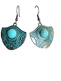 ⊹⊱✿ BLAUE PATINA KUPFER TRIBAL HOWLITE STEIN CABOCHON DREIECK ✿⊰⊹ auffällig schöne Ohrringe