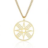 VASSAGO Siegel von Shamash Symbol Anhänger Halskette Sonnengott Anhänger Trendy Halskette Sonne Symbol Halskette für Männer Frauen Edelstahl Schmuck Geschenk, Edelstahl