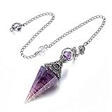 GEHECRST Schmuck Edelstein Pendel Steine Pendulum Pendel Anhänger mit Kette für Reiki Heilung Dowsing Scrying Balance Armband (Amethyst)