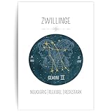 Papierkind™ Poster Sternzeichen Zwillinge - Gemini | Zodiak Wandbilder Zwillinge | Zwillinge Deko ohne Rahmen | Astrologie Zwillinge Poster Geschenk | in DIN A4 ohne Rahmen (A134-4)
