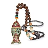 EXINOX Buddhistische lange Halskette mit Holzperlen: ethnischer Buddha: Frau, Holz