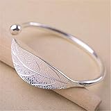 ADGJL Sterling Silber Armbänder Für Damen,Vintage 925 Massives Silber Armband Handgefertigt Poliert Blatt Armreif Eröffnung Damenmode Charmes Schmuck Geschenk Für Geburtstagspaar
