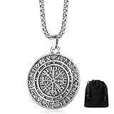 Yaomiao Wikinger Halskette Kompass Amulett Anhänger Kette Edelstahl Nordische Schmuck für Herren Gravierte Schutz Amulett Mittelalter Halskette Geschenk Vintage Original Schmuck (Klassisch)