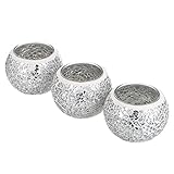 BSTKEY Set mit 3 Mosaikglas-Teelichthaltern, dekorative Votivkerzenständer, runde Kerzenaufsätze für Tisch, Hochzeit, Party, Heimdekoration, Silber