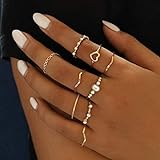 Mayelia Boho Ring Gold Ringe Set Kristall Finger Ringe Mode Knöchel Ringe für Frauen und Mädchen (9 Stück) (A)